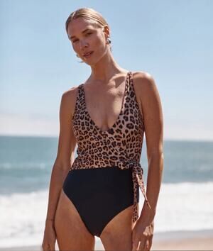 Summersalt The Perfect Wrap One-Piece Swimsuit Leopard Print Mob Wife Resortwear